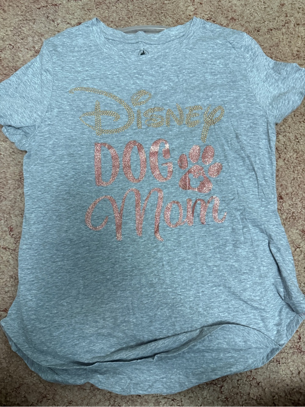 Disney Light Gray Tee with Gold and Rose Glitter 'Dog Mom' Design